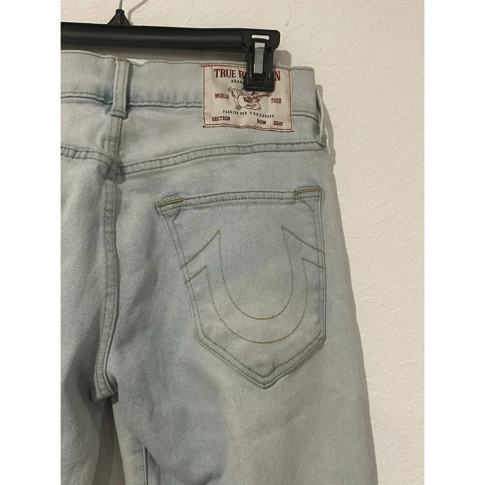 True Religion Men's Blue Jeans Ricky Relaxed Straight Size 32 Light Blue Denim